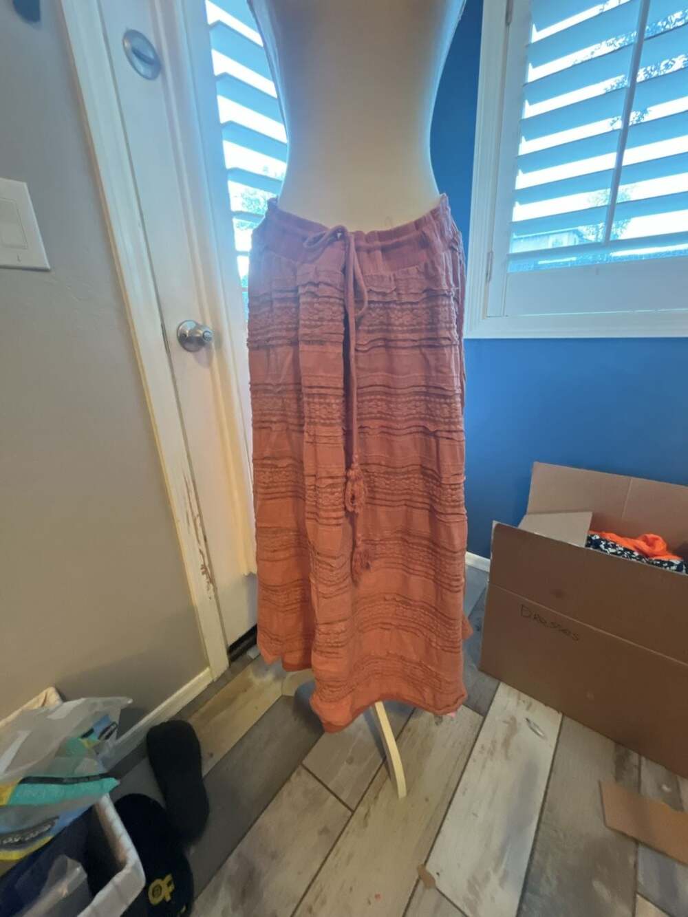Torrid Pink Boho Midi Skirt with Lace and Drawstring Waist Size 2